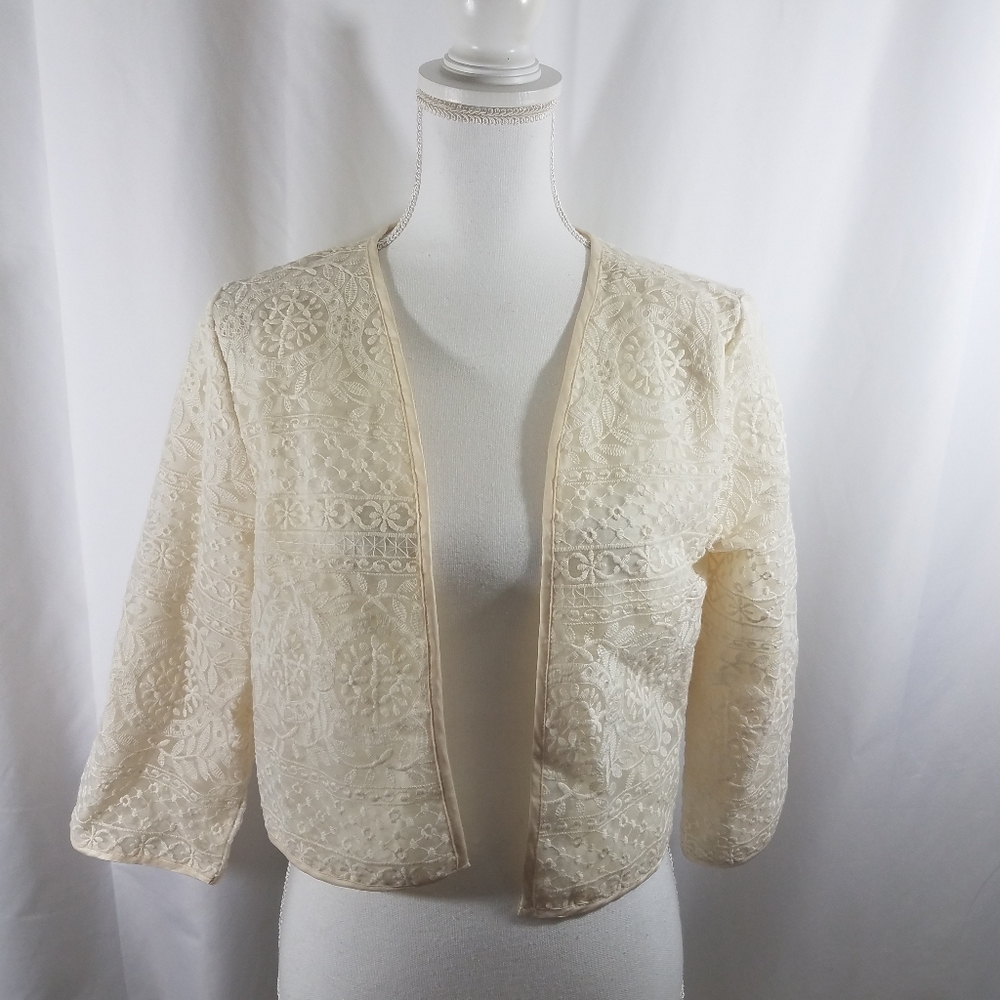H & M Lace Open Front 3/4 Sleeve Jacket L …